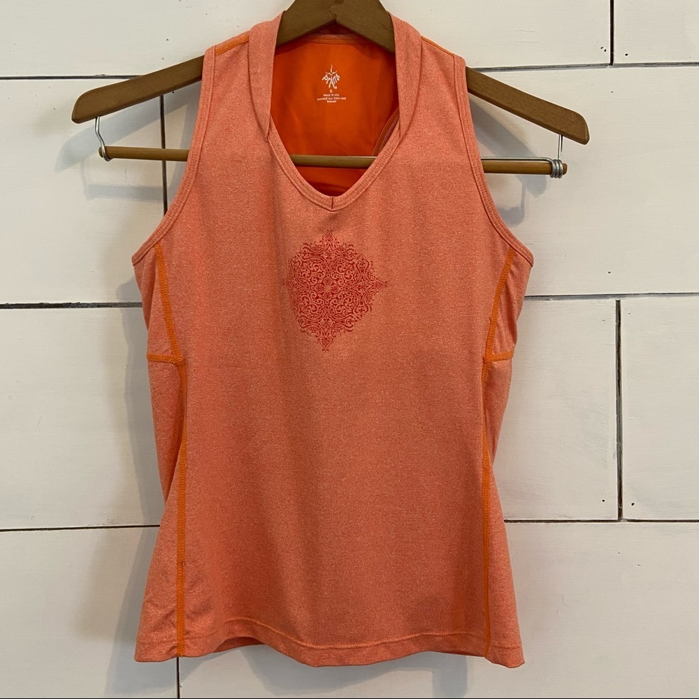 PrAna V Neck Orange Racerback Tank Top. Size Small